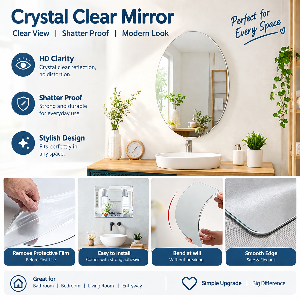 Combo of Oval Shape & Square Shape Mirror (Pack of 2)