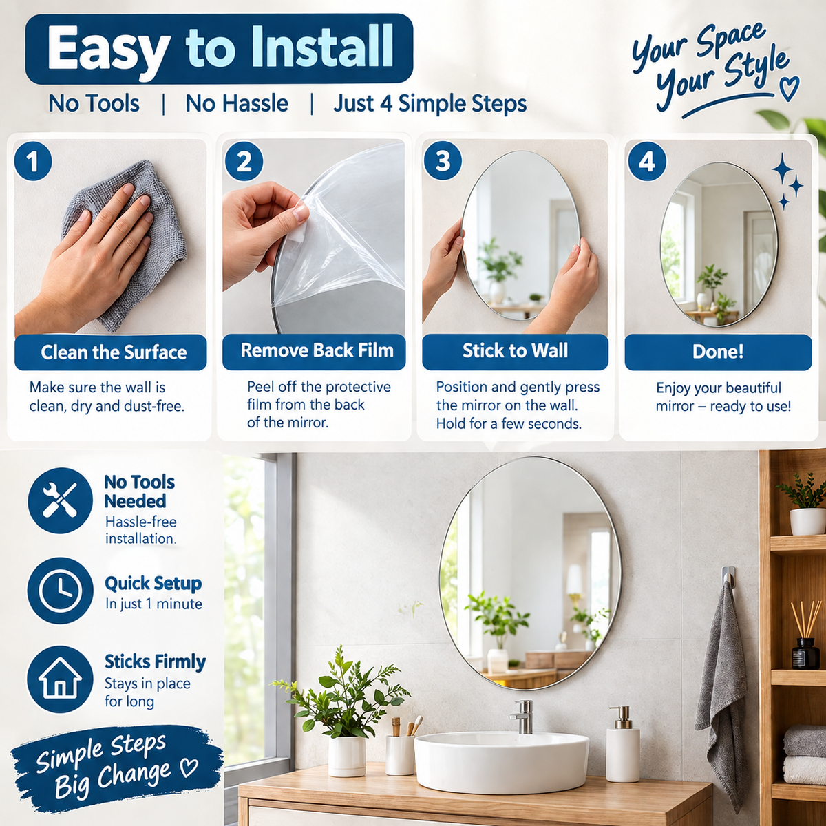 Combo of Oval Shape & Square Shape Mirror (Pack of 2)