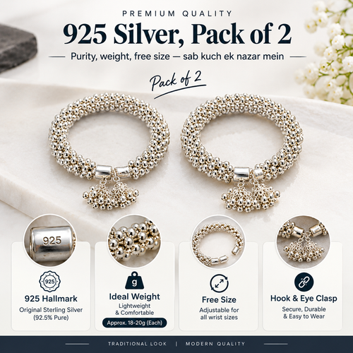 Silver Sterling Silver Kada  (Pack of 2)